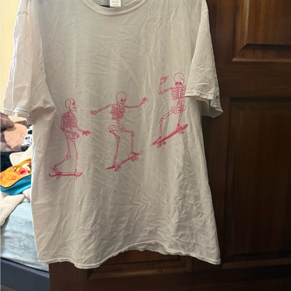 Project Social T White Tee with Pink Skeleton Graphic